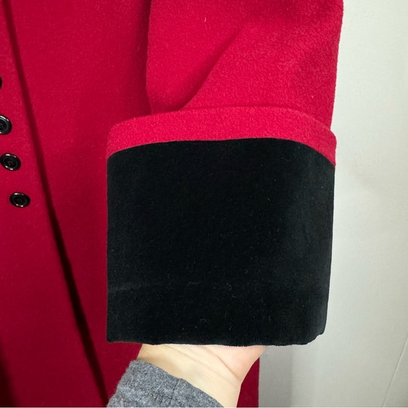 Vintage Sieberts Red/Black Trim Long Wool Flared Swing Coat Woman's Size 16 - Picture 7 of 15